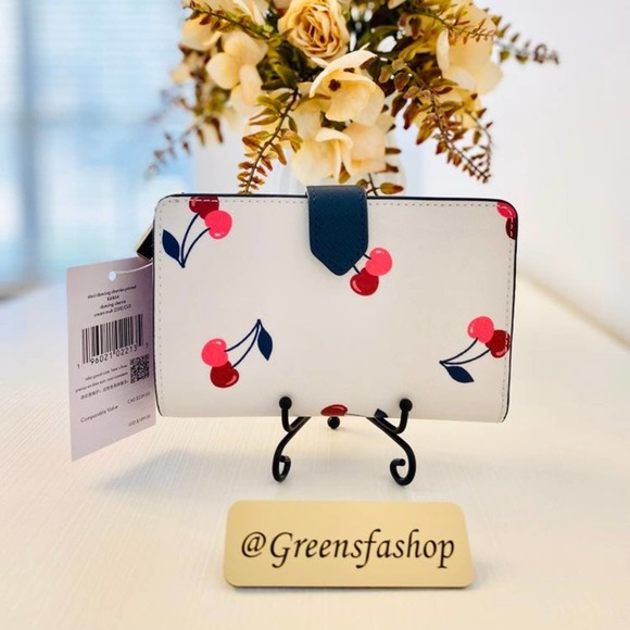 Kate spade staci medium cherry compact bifold wallet new - Picture 2 of 5